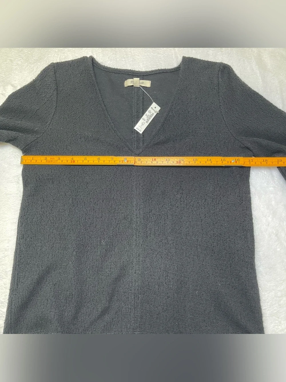 Madewell Black Textured V-Neck Puff 3/4 Sleeve Top XXS NWT
